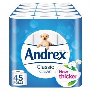 Andrex Classic white Toilet Roll Tissue Paper - 45 Rolls